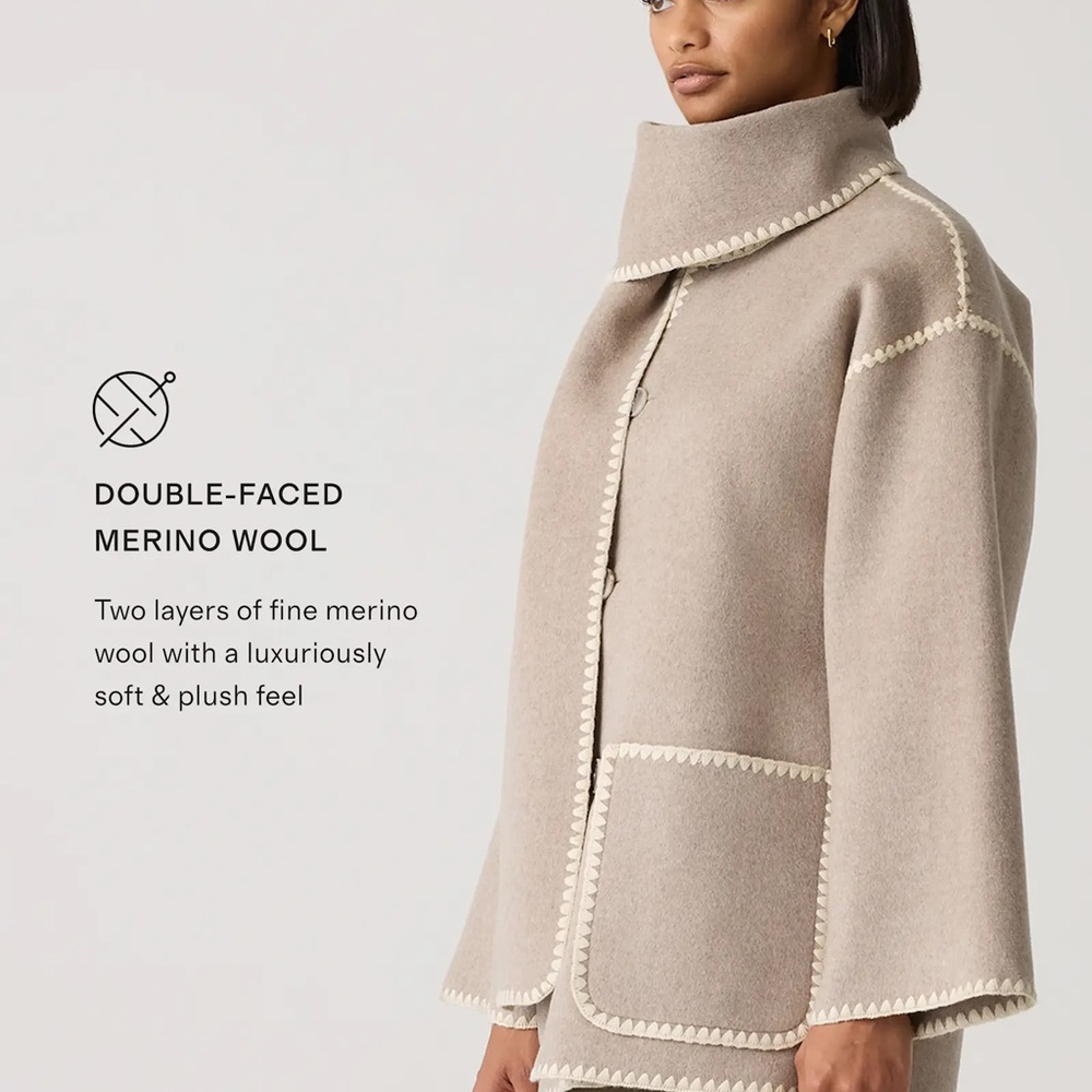 NWT Quince Double-Faced Merino Wool Scarf Coat in Oat color size Large - Picture 9 of 14